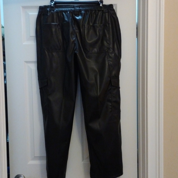 NWOT Almost Famous Faux Leather Cargo Pants, Elasticized Waist With Belt Loops - Picture 2 of 5